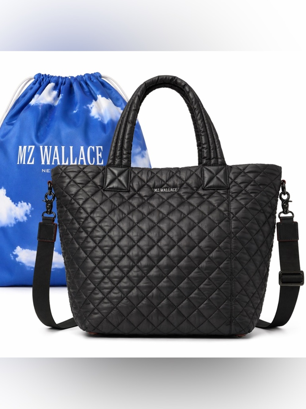 MZ Wallace Black Quilted Tote Bag w/ Crossbody Strap + Dust Bag